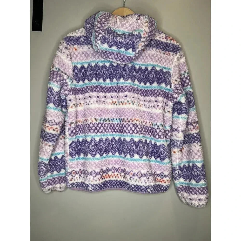 Eddie Bauer Kids Quest Plush Fleece Hooded Jacket Purple Aztec Fur Girls Large - Picture 7 of 7